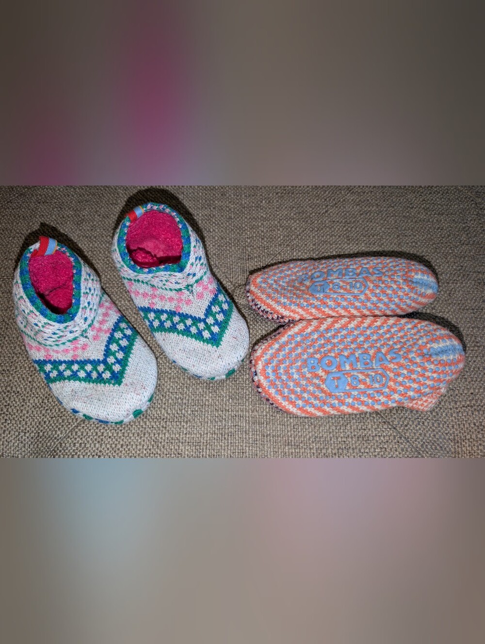 2 Pairs Bombas Kids Slippers Size 8-10